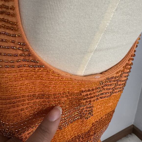 David Meister Y2K Orange Dress Vintage Skirt Set Formal Beaded Asymmetric - Picture 11 of 14